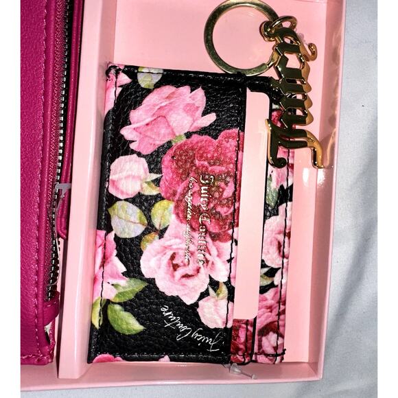 Juicy Couture Raspberry Tart Wallet Floral Card Holder Keychain Gift Set NIB - Picture 3 of 6